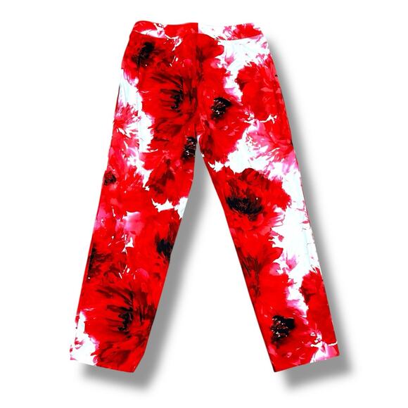 St John Size 8 Red White Floral Straight Leg Ankle Pants USA Designer - Picture 5 of 5